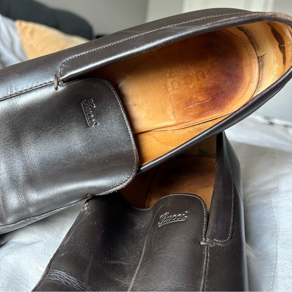 M Vintage Gucci Dark Brown Genuine Leather Goodyear Loafers Size 9.5 |F20 - Picture 3 of 16